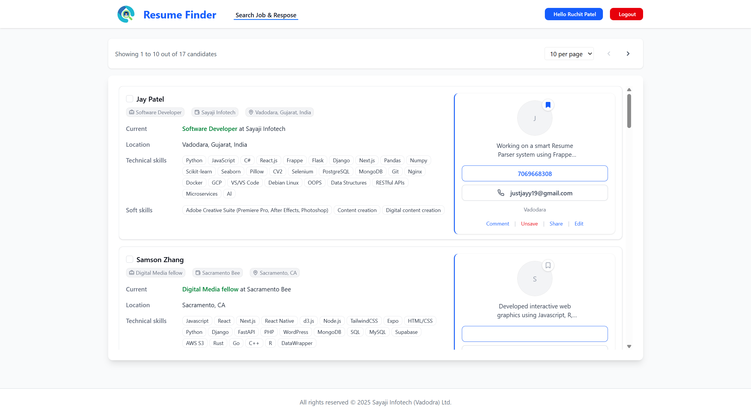 Search Result Interface Screenshot