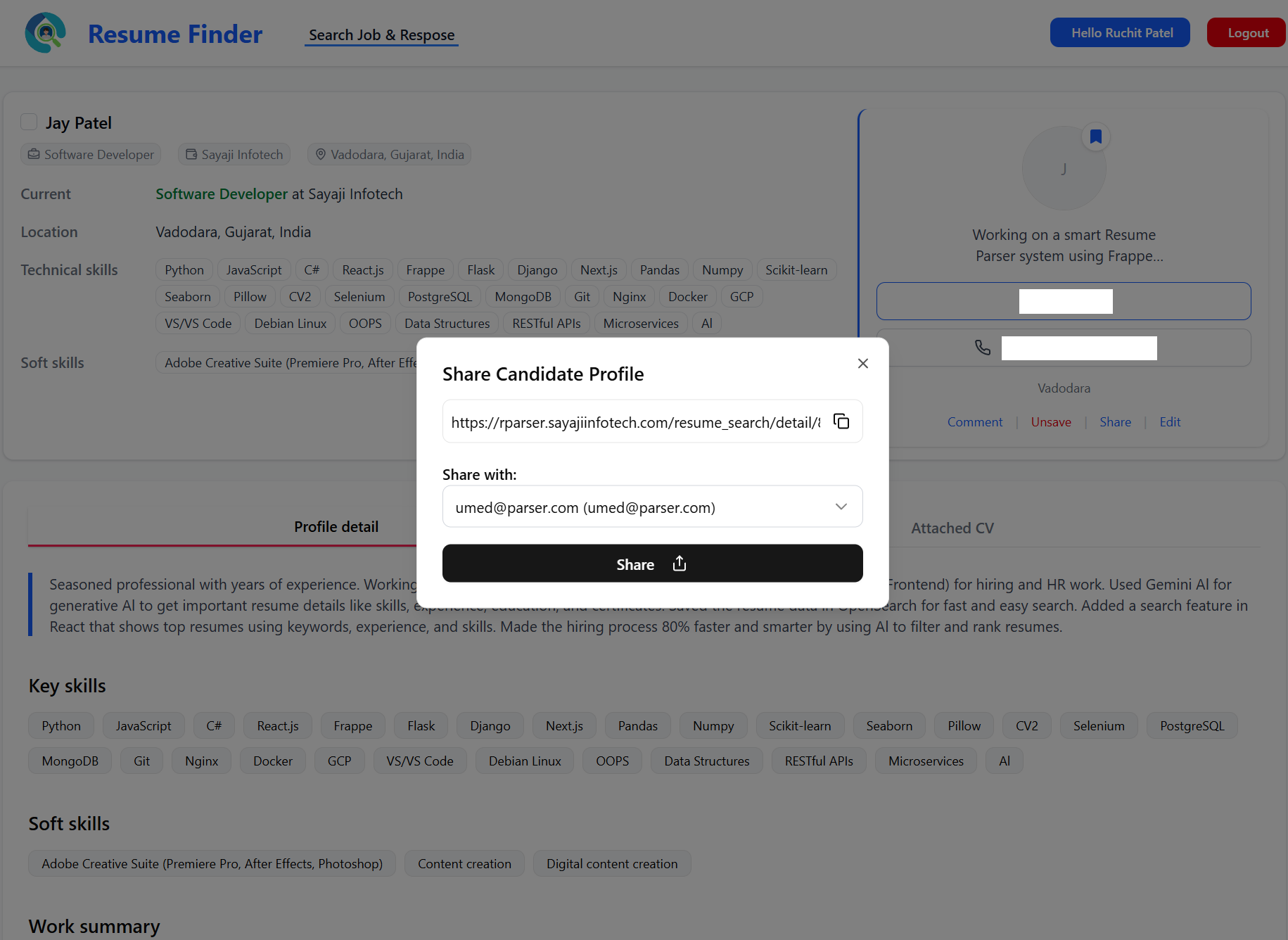 Candidate Share View Screenshot